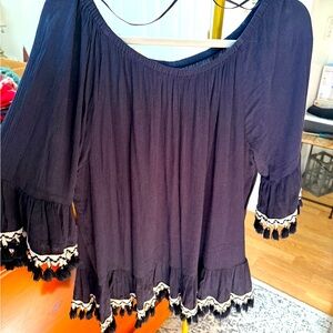 Navy tassel trim top